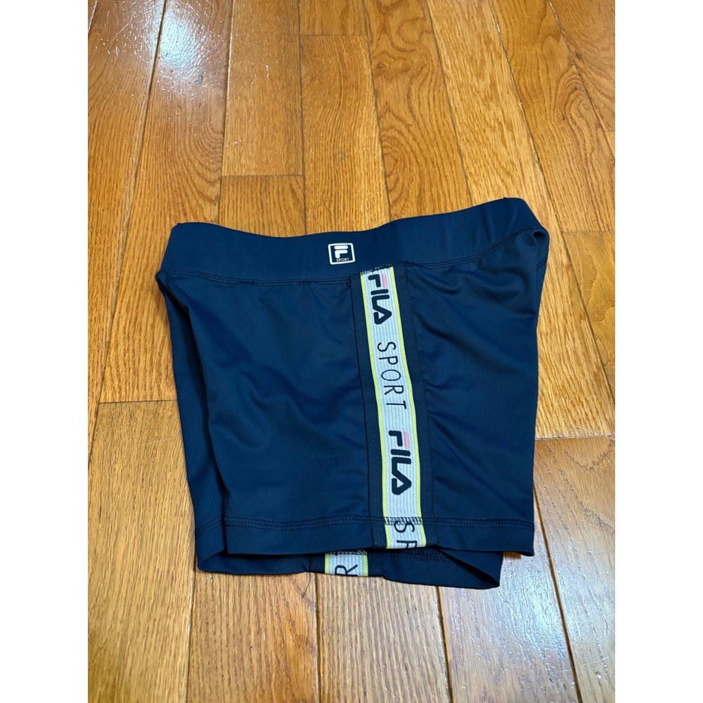 Fila Sport Womens Navy Blue Logo Side Stripe Compression Athletic Shorts Small